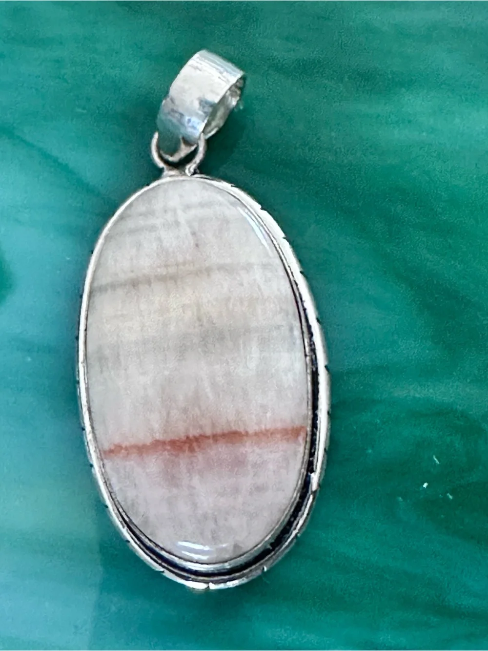 Artisan CALCITE Oval Cream and White Stone Pendant Necklace